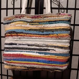 Handwoven Multicolor Stripe Large Tote Bag - Casual Beach Carryall